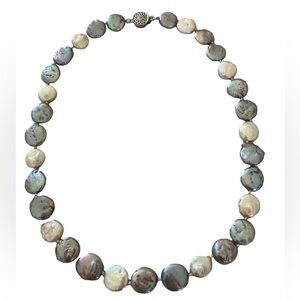 Coin Pearl Necklace Freshwater Gray Cream Lustre Button Pearls